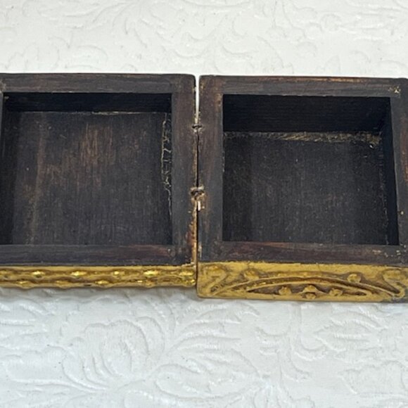 VTG Italian Florentine Mini Wooden Trinket Box Madonna & Child Hinged 2.5" - Picture 9 of 16